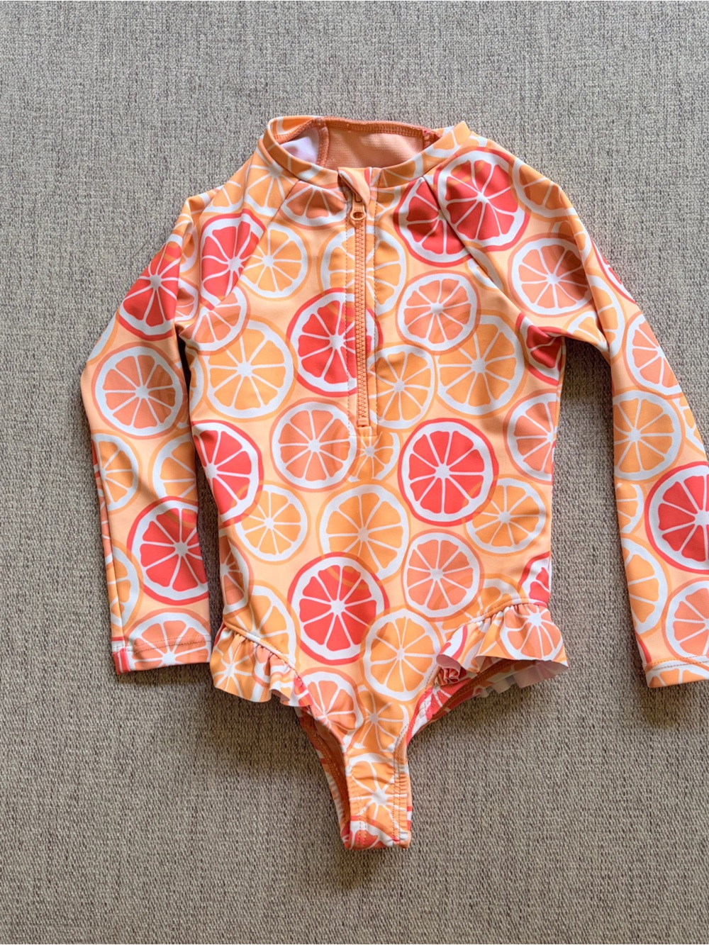 Kids Orange Citrus One-Piece Swimsuit with Ruffle